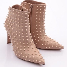 Resim Dgn 5274 Kadin Metal Diken Desenli Topuklu Bot 5274-1748-R0152 Bej 