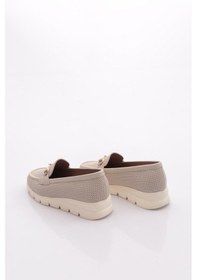Resim Dgn 6095 Kadin Kalin Taban Loafer Ayakkabi Ekru 