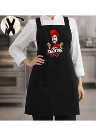 Resim Bk Gift Kişiye Özel Karikatürlü Çapraz Askılı Siyah Mutfak Önlüğü - 3, Aşçı Önlüğü, Şef Önlüğü, Anneye Hediye Kobitmeyencom35913 Bk Gift Renkli 