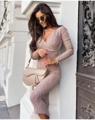Resim Lucky Life Lucky Life Lucky Life Kadın Uzun Kollu Kruvaze Yaka Triko Midi Boy Elbise 001 