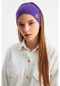 Resim Kadın Pamuklu Kaşkorse, Kaymaz, Terletmez, Ultra Hafif, Spor Saç Bandı Bandana - Tek Ebat / Mor Mor 