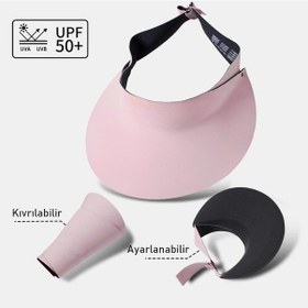 Resim Valkyrie Kadın Bej Vizör Şapka Upf50+ Uv Korumalı Ayarlanabilir Yazlık Geniş Siperlikli Güneşlik Pembe 