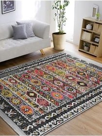 Resim RealHomes Antika Zeminde Otantik Motifli Uşak Desenli Eskitme Motifli Etnik Motifler Salon Kaymaz Saçaklı Halı HaliDik-Deluxe-11876, 160 x 230 