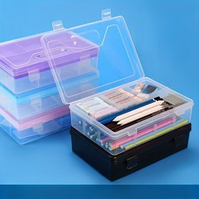 Resim Sanatçılar ve öğrenciler için ideal olan, Şeffaf 2 Katmanlı Plastik Depolama Kutusu, Yüksek Kapasiteli, Kalınlaştırılmış Organizatör Kılıfı, Eskiz Kalemleri, Kurşun Kalemler, Kömür, Sanat Araçları İçin 