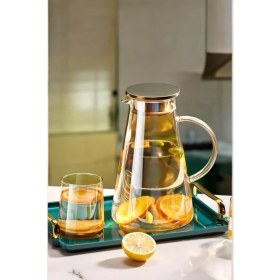 Resim Şık Borosilikat Cam Sürahi, Metal Kapak, 1900 Ml, Gold Renkli 
