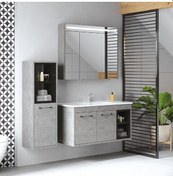 Resim Denko Latte 100 Cm Mdf Retro Gümüş Banyo Banyo Dolabı Takımı + Boy Dolabıol Gümüş 