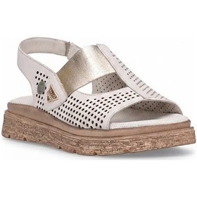 Resim Mammamia D26ys-5185 Kadın Hakiki Deri Düz Sandalet Krem Krem 