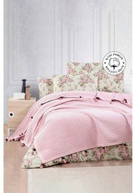 Resim Vionel Home Pamuklu Waffle Desen Ponponlu Çift Kişilik Pike Pembe 