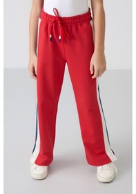 Resim Tommy Life Açık Kırmızı Yırtmaç Detaylı Cepli Geniş Paça Kız Çocuk Eşofman Alt - 75141 Açık Kırmızı 