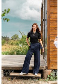 Resim Verdeblanco Polo Yaka Kısa Kollu Bluz Siyah Siyah 