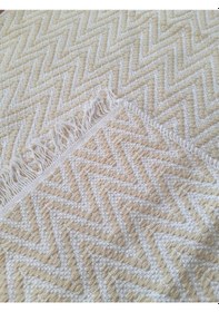 Resim Pamuklu Cotton Kilim Çift Taraflı Yıkanabilir Dekoratif 80x150 - Sarı V1 Siyah - Beyaz 