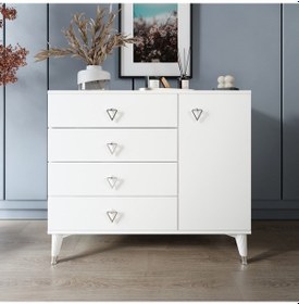 Resim Simple 4 Çekmeceli 1 Kapaklı Modern Şifonyer Beyaz Gümüş Beyaz 