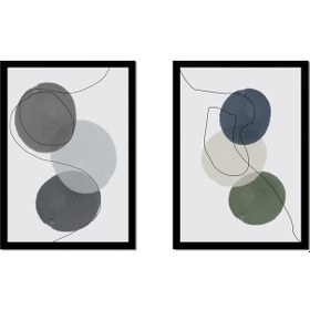 Resim Line Art Soyut Daireler İkili Çerçeveli Cam Tablo Seti-172108 
