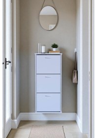 Resim Eliusta Soren 3 Düşer Kapaklı 52 Cm Beyaz Ayakkabılık 52x114x26 Cm Asma 6 Bölmeli Ayakkabılık Beyaz 