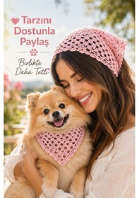 Resim Kadın & Köpek Kombin El Örgüsü Minik Dost Bandana Seti Ayarlanabilir Evcil Hayvan Sahip Kombini Bohem Tasarım Pembe 