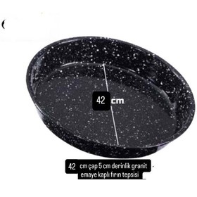 Resim Granit Kaplama Emaye Yuvarlak Fırın Tepsisi Ve Fırın Izgara Teli 2'li Set 45,5 35,5 Cm Gümüş 