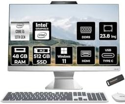 Resim ASUS A3402WVAK i5 1335U 48GB DDR5 512GB SSD Intel Graphics 23.8" FHD W11H Beyaz All in One & PER4 