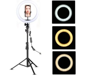 Resim Asfal 10" Halka LED 210 cm Tripodlu Youtuber Video Selfie Stüdyo Makyaj Tiktok Işığı Ring Light 