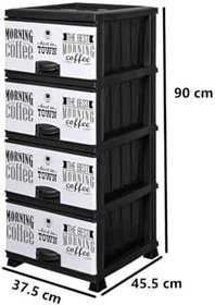 Resim ELF-N298 Beyaz Coffee Desenli Plastik Mutfak Komidin Sebzelik 4 Katlı 