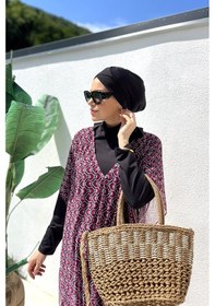 Resim Remsa Tesettür Mayo Üzerine Desenli Tek Kaftan Pareo 430-306 Fuşya Fuşya 