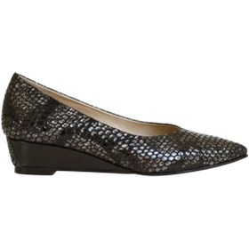 Resim Platin Multi Antrasit Pyton Baskı Deri Kadın Dolgu Topuk Ayakkabı 