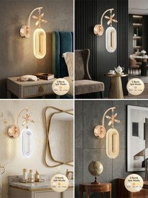 Resim Elips Model Sarkıt 3 Renk Gold Kaplama Oturma Yatak Çocuk Odası Duvar Led Aplik Kumandalı Altın 