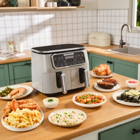 Resim Karaca Air Pro Cook Duo Ev Yemeği Xxxl 8 Litre Airfryer Cool Gray 8 Kişilik 
