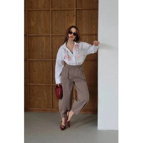Resim Çımalı Gabardin Şalvar Pantolon Vizon 
