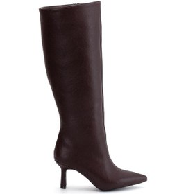 Resim Kadın Çizme Kahverengi İnce Topuklu Suni Deri Sivri Burun-4445 Kahverengi 