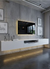 Resim Resital Ledli Duvara Monte Tv Sehpası - Beyaz - W6016-1 Beyaz 