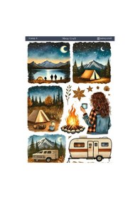 Resim 1 Adet Kamp Temalı Sticker 12x17 Cm Bullet Journal, Scrapbook, Ajanda Ve Planlayıcı İçin Diğer 