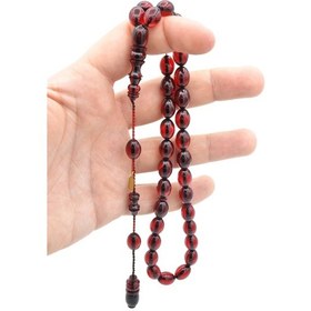Resim Murty99 Hakkı Usta İmzalı Beyzi Kesim Kırmızı Sıkma Kehribar Tesbih 002 