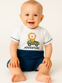Resim BabyBlue Yazlık Adventure Tulum Salopet Erkek Bebek %100 Pamuklu 