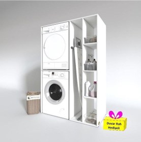 Resim Kenzlife Çamaşır-kurutma Makinesi Dolabı Alyusha Byz 180 120 60 Banyo Arkalıksız + Tekli Duvar Rafı Hediyeli Beyaz 