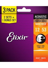 Resim Elixir 16545 Nanoweb Phosphor Bronze 3'Lü Akustik Gitar Teli 12- 