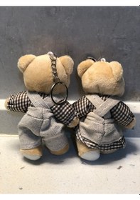 Resim Sevimli Elbiseli Tulumlu Ayıcık Peluş Oyuncak Anahtarlık Uyku Arkadaşı Hediyelik 12 Cm Sevgiliye Eşe Kahverengi 