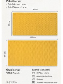 Resim Banyo Havlu Seti %100 Pamuk 2 Parça 50 90 + 90 150 Cm Soft Comfort Sarı 