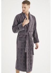 Resim Jakarlı %100 Cotton Erkek Bornozu Antrasit 