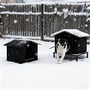 Resim Büyük Boy Dış Mekan Yalıtımlı Kedi & Köpek Evi - Kışlık Sıcak Yükseltilmiş Barınak, Perdeli Tavan, Çoklu Hayvan Kapasiteli (Kediler/Köpekler), Sağlam Fermuarlı Kapı & Sağlam Taban - Montaj Gerektirmeyen Katlanmaz Evcil Hayvan Barınağı, Sokak Hayvanları veya Kullanım İçin 