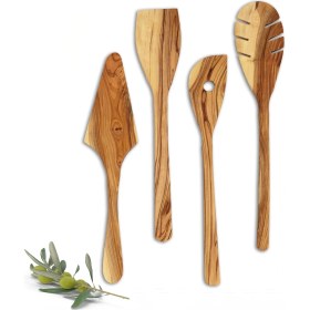Resim Storemax Dusset Zeytin Ağacı Mutfak Gereçleri Seti – 4 Parça | El Yapımı, Çevre Dostu, Çizilmez Ahşap Pişirme Aletleri | Spatula Seti (4'lü Set) 