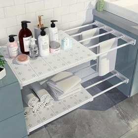 Resim Üçlü Ayarlanabilir Depolama Rafı Seti, Serbestçe Geri Çekilebilir, Mutfaklar, Dolaplar ve Banyoları Düzenlemek İçin İdeal. Dayanıklı Plastik Malzemeden Yapılmış, Altın Boru Tasarımıyla, Boru Çapının 8 Mm veya Daha Az Olması. Çekme Rafı Büyük Konfor Sağlar, Asılı Kurulum Alan Tasarrufu Sağlar, Kullanım Rafları 