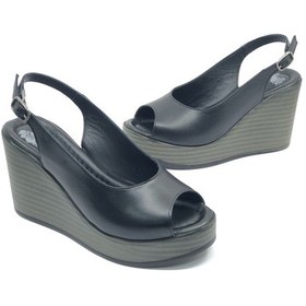 Resim Venüs Torik Hakiki Deri Comfort Ortopedik Dolgu Taban Kadın Sandalet Siyah 