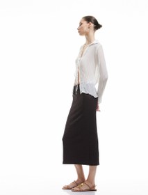 Resim Yüksek Bel Slim Fit Midi Kalem Etek Bürümcük 