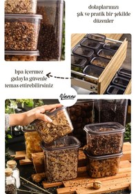 Resim Vienev Beyaz Serigrafi Etiketli 8li Peggy Dikdörtgen Saklama Kabı Seti 4x 1500-1150 Ml Antrasit 