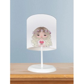 Resim Mekta Home Bebek ve Çocuk Odası Kalp Tutan Prenses Kız Desenli Abajur 