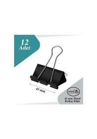 Resim Çelik Kıskaç Klips 41 Mm 12 Adet 1 Paket Metal Mandal Binder Clips Kıska 180 Sayfa Kapasiteli Çok Amaçlı Kullanım 
