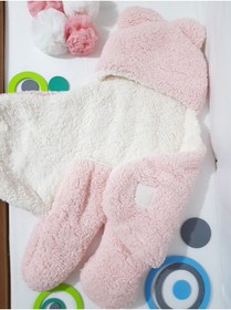 Resim bebek_iklimi Welsoft Dış Kundak Bebek Sarma Battaniyesi Açık Pembe - Kapüşonlu Çift Katman Ayaklı Model 