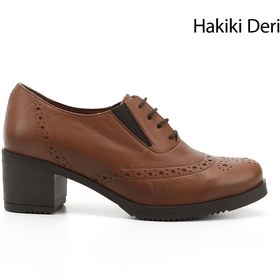 Resim GÖNDERİ(R) Kadın / Kız Taba Antik Bağcıklı Orta Kalın Topuklu Hakiki Deri Oxford Ayakkabı 