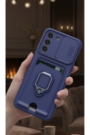 Resim AQUA AKSESUAR Samsung Galaxy S21 Fe Kılıf Ipli Ve Lens Korumalı Renkli Yüzüklü Askılı Telefon Kılıfı - Lacivert 