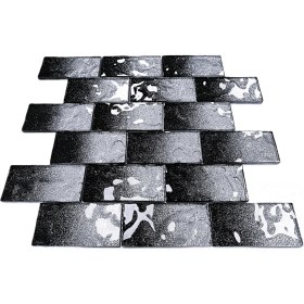 Resim Mutfak Tezgah Arası ve Iç Mekan Kaplama ve Dekorasyon Uygulamalarında Tüm Yüzeyler Için, 48X98MM. Siyah-Gümüş Sim Efekti. 30X30CM. Fileli Kristal Mozaik. 